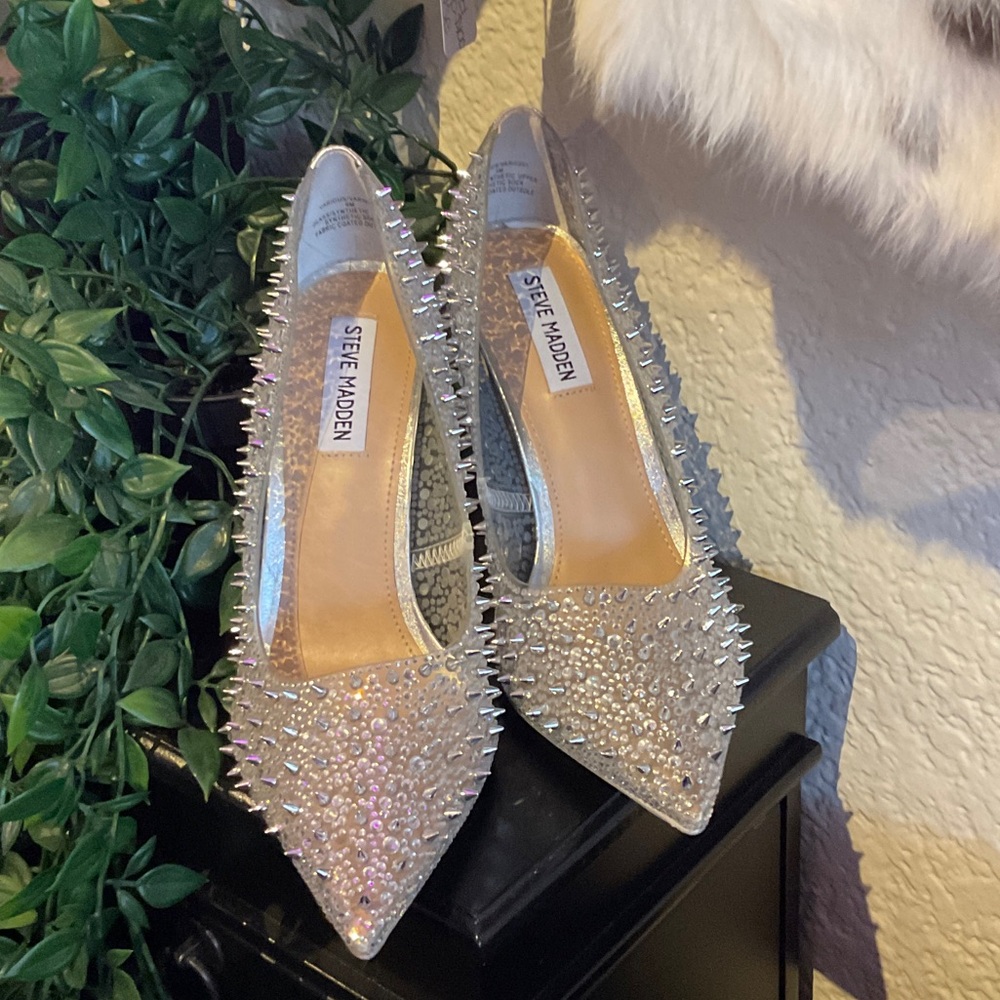 Steve Madden Clear/Silver Spiked Crystal Pointed-Toe Pumps